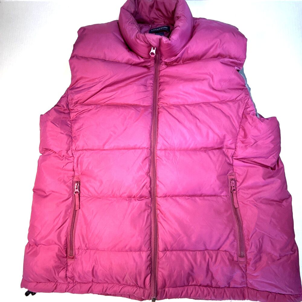 Lands End Puffer Vest Womens Size Large Pink Goose Down Preppy Bright Gorpcore